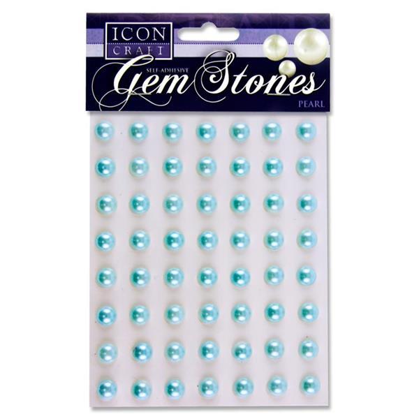 Pack of 56 Pearl Baby Blue Self Adhesive 10mm Gem Stones by Icon Craft