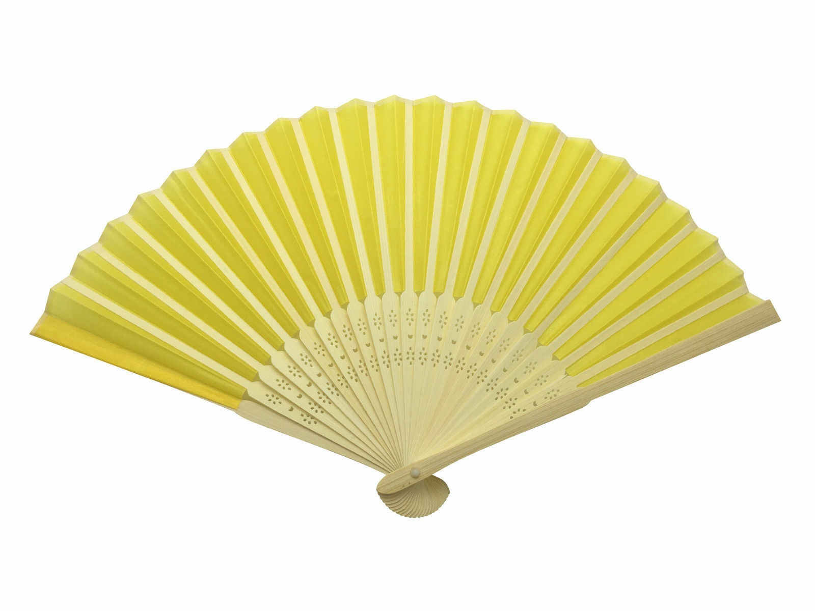 Yellow Fabric Hand Held Bamboo and Wooden Fan