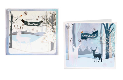 Pack of 6 Holly Christmas Stag Design Square Christmas Greeting Cards