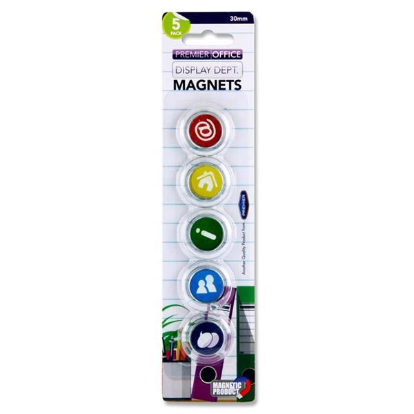 Pack of 5 for 30mm Round Assorted Symbols Magnet  by Premier Office