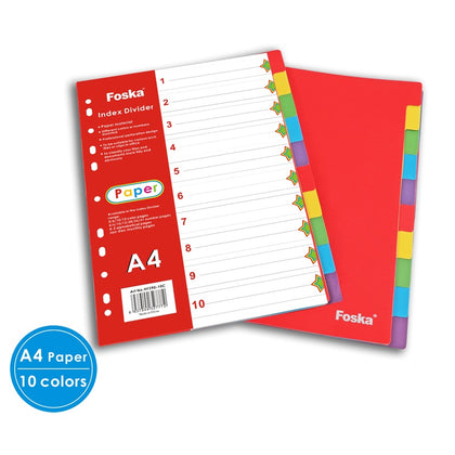 A4 10 Part Coloured Card Index Dividers