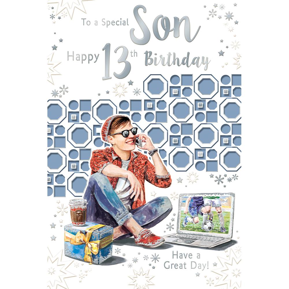To a Special Son Happy 13th Birthday Have a Great Day Celebrity Style Greeting Card