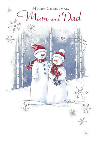 Merry Christmas Mom & Dad Snowman Hallmark Holiday Greeting Card