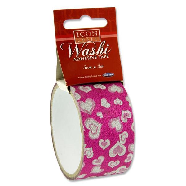 5m x 5cm Pink Hearts Design Washi Tape by Icon Craft
