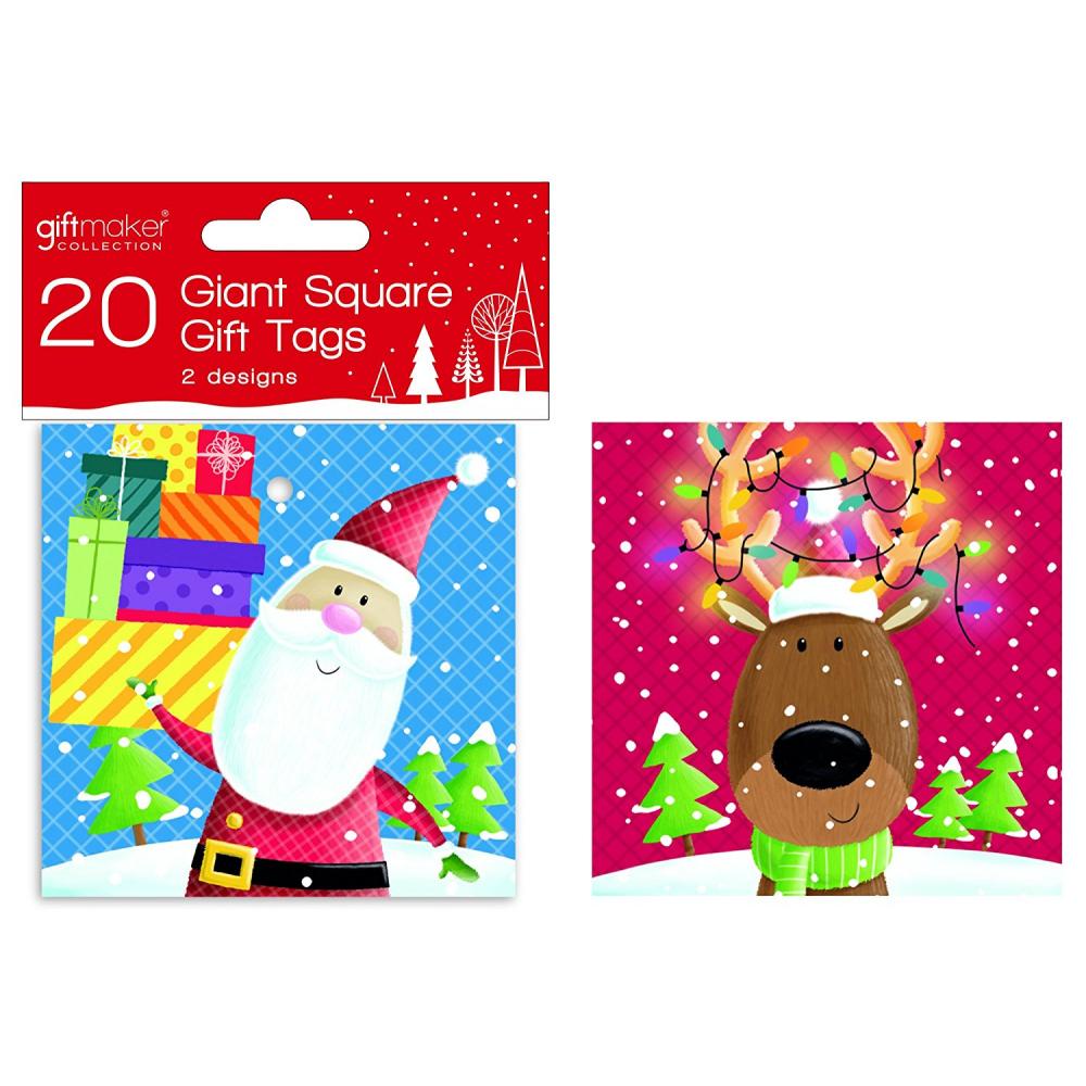 Pack of 20 Assorted Christmas Giant Square Gift Tags With Strings Wrapping Decoration