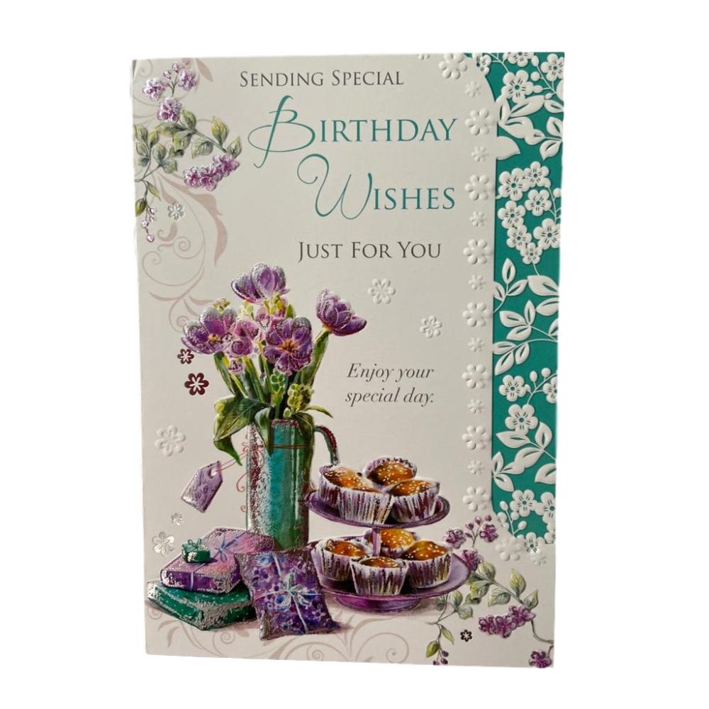 Open Female Celebrity Styled Floral Design Birthday Card