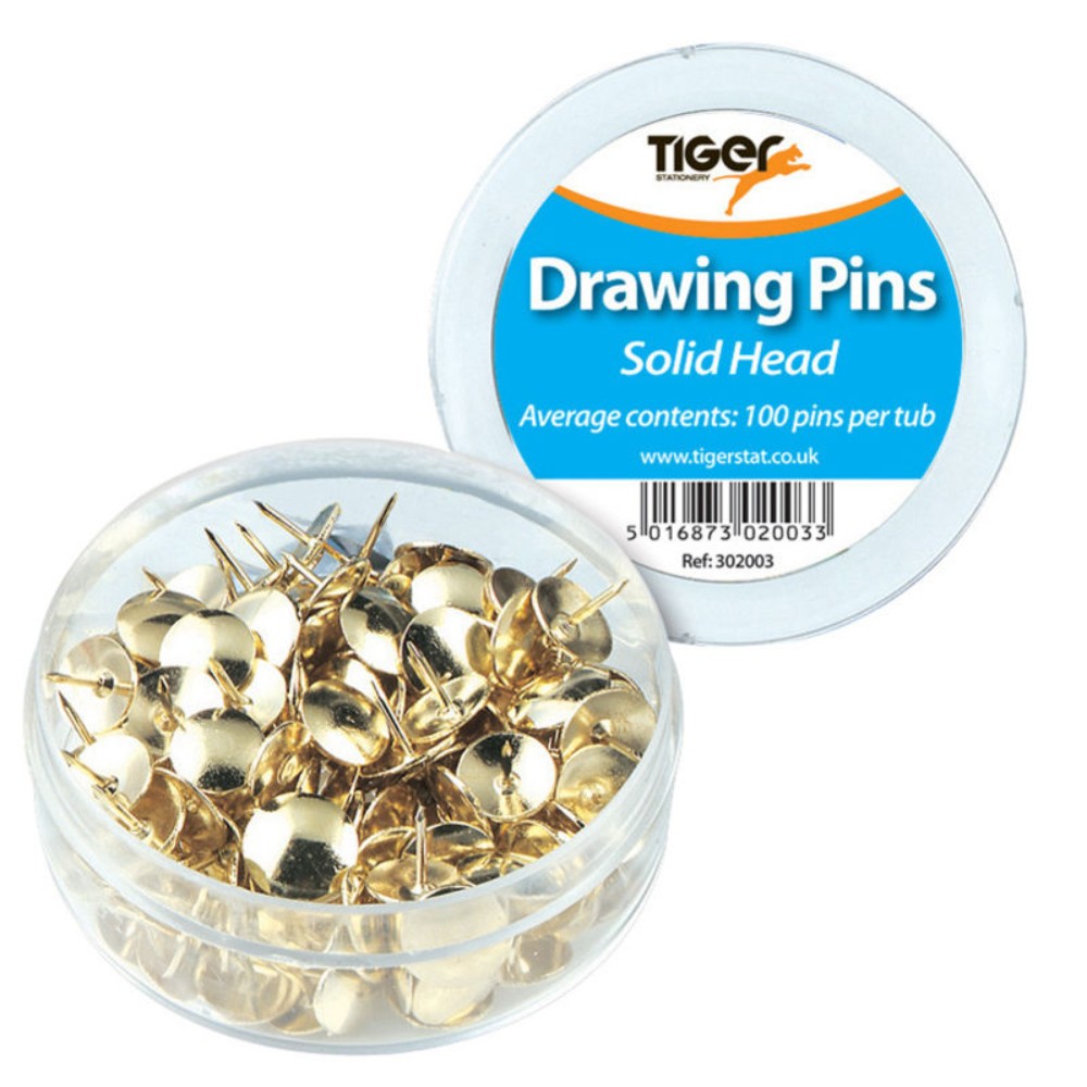 Pot of 100 Brass Drawing Pins
